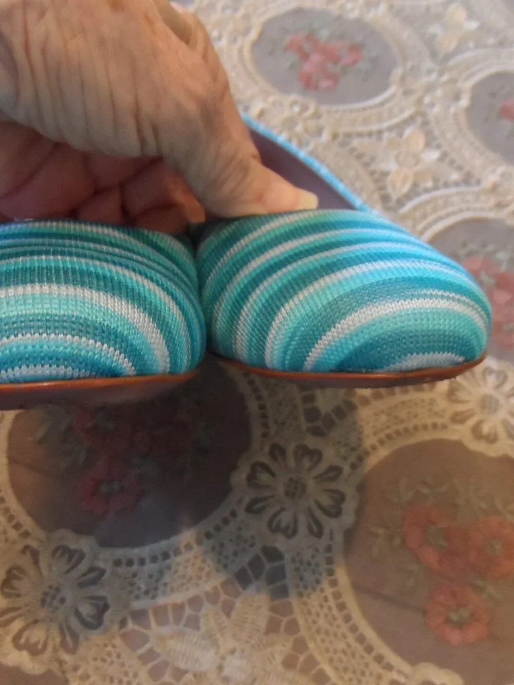 Missoni Tessuto Ocean Blue & White Striped Knit Ballet Flats Size IT 40 US 10